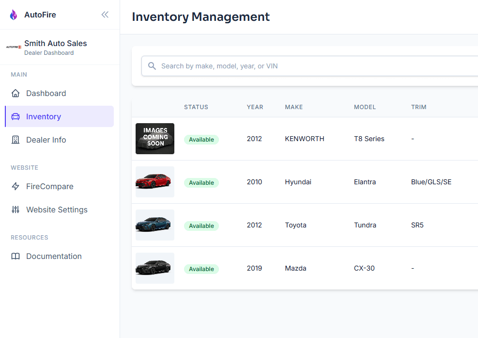 Inventory management dashboard