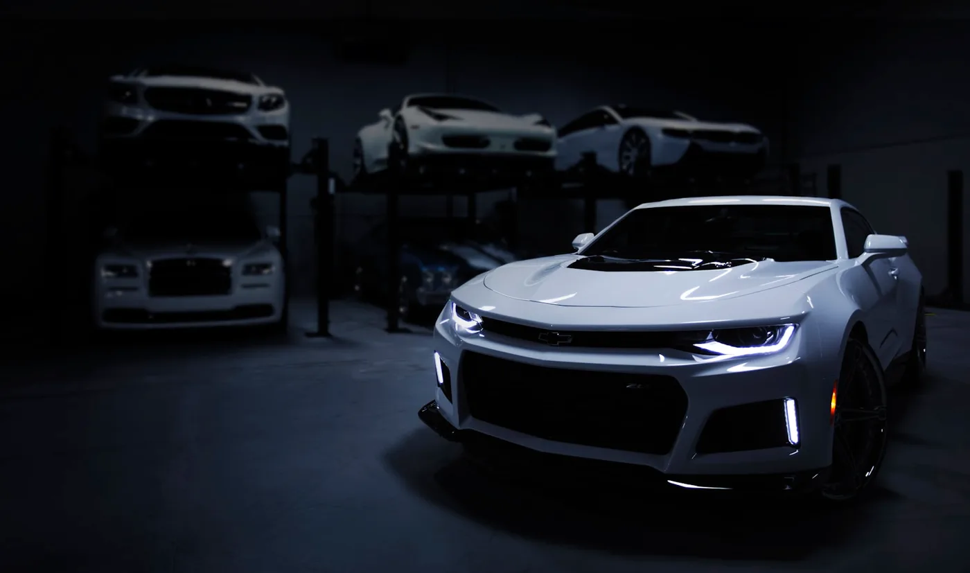 Single vehicle presented in a bright showroom setting