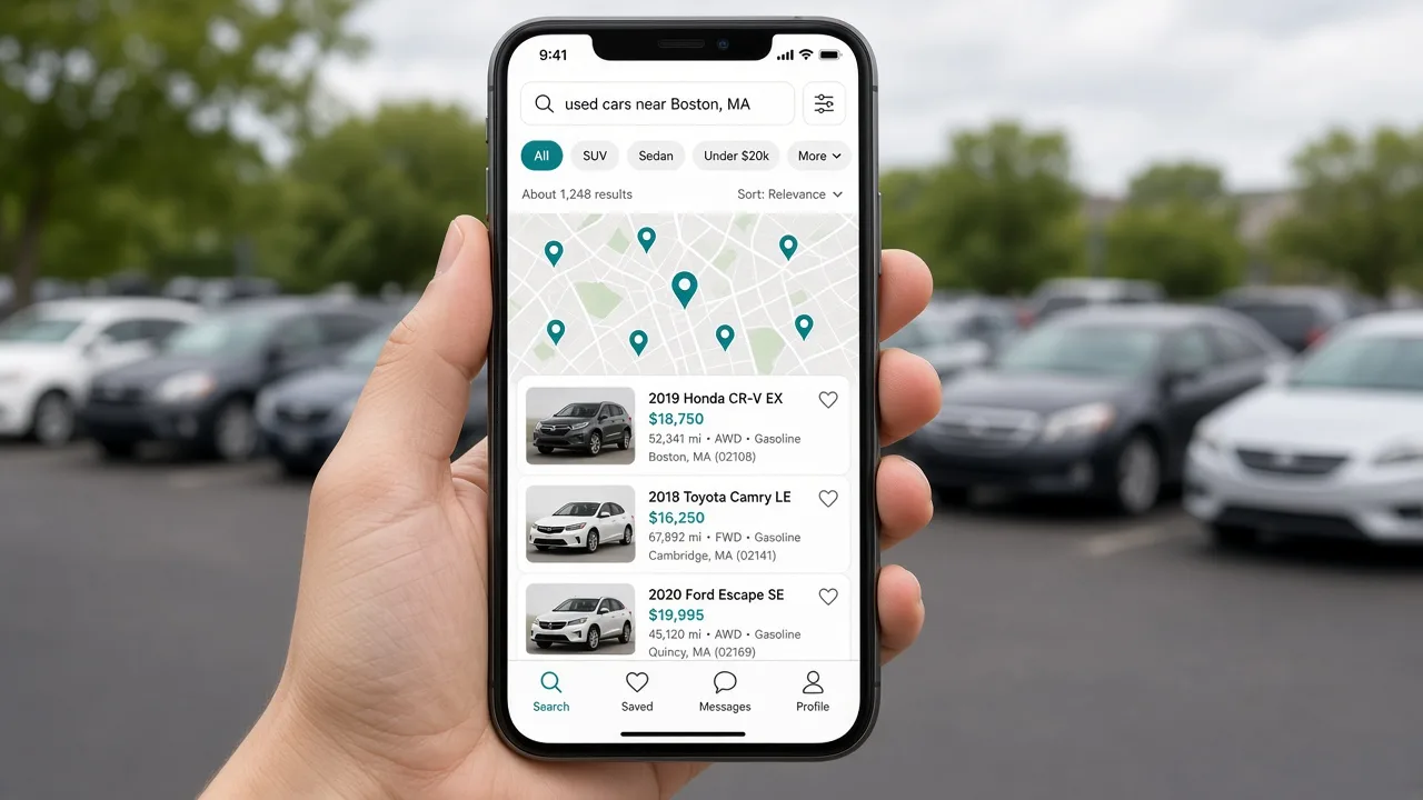 Illustration of the former Google Vehicle Listings experience for a used-car dealer